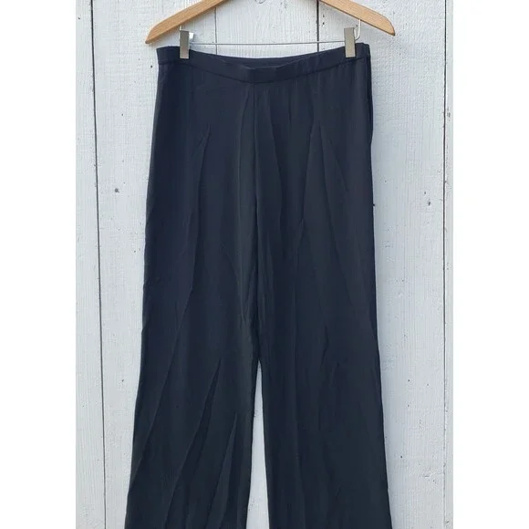 Eileen Fisher Womens Black Side Zip Flowy Straight Dress Pants Sz 2